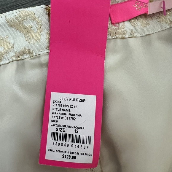 Lilly Pulitzer Leah Animal Print Skirt Gold Metallic Size 12 NWT - Picture 5 of 6
